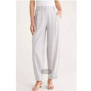 NWOT Democracy Stripe Ankle Barrel Leg Pants in White/Blue Stripe SZ 10